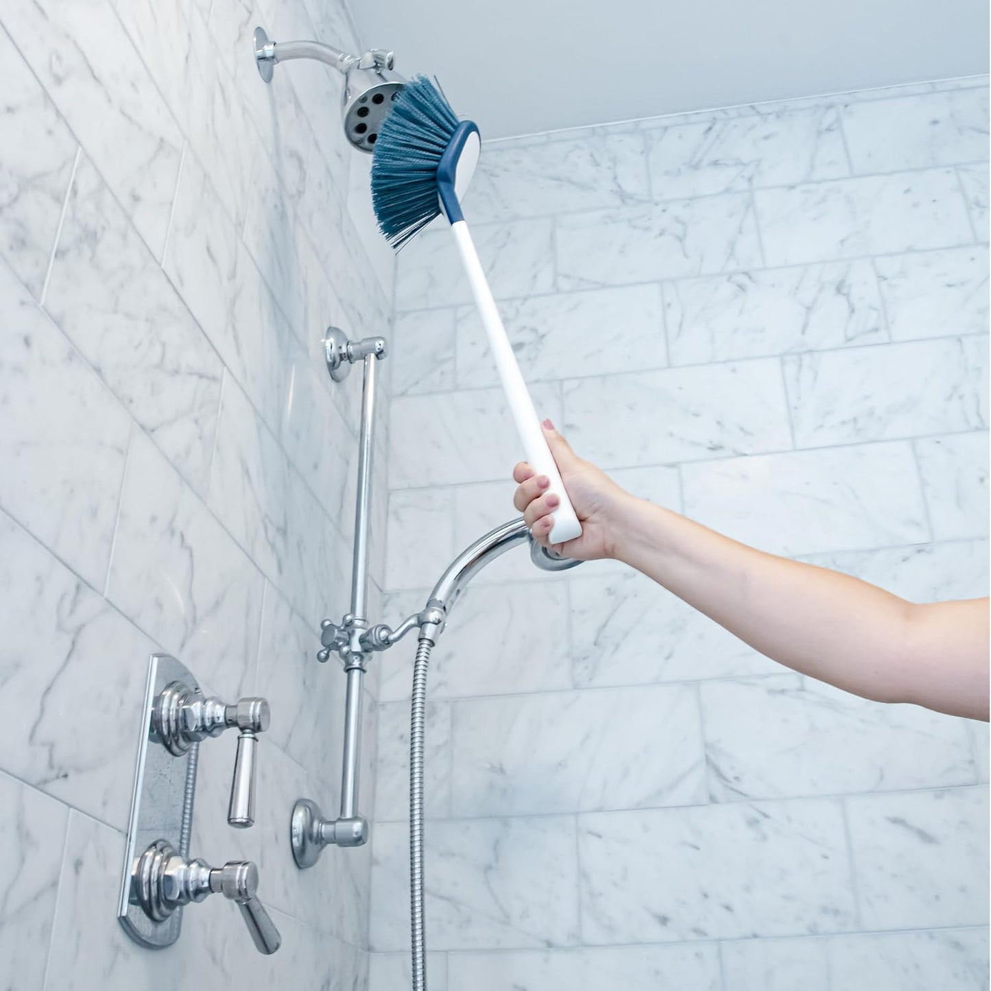 Unger 2-in-1 Grout and Corner Scrubber Brush Tool, Crevice Bathroom Cleaning Supplies for Showers, Door Tracks, Tile, and Bathtubs, Household 360-Degree Scrubbing Power