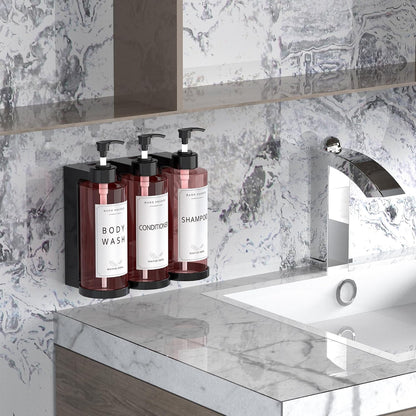 Plastic Shampoo Dispenser Body Wash Dispenser Wall Mount for Home | Shampoo and Conditioner Dispenser No-Drill 3 Chamber Wall Mounted Shower Soap Dispenser Refillable Pump Bottle for Bath Hotel