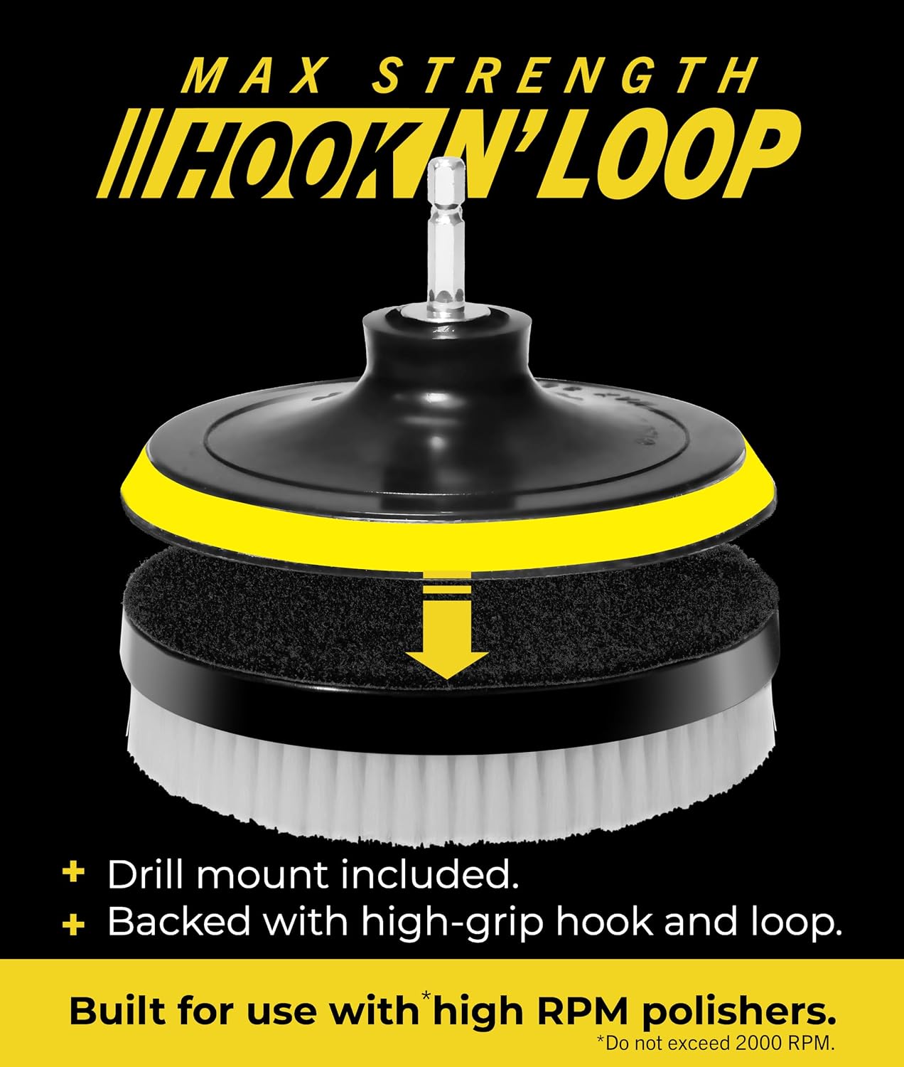 VViViD Drill Backing Plate + Power Scrub Brush Attachment, 150mm Diameter Large Surface Area, Medium-Stiffness Bristles