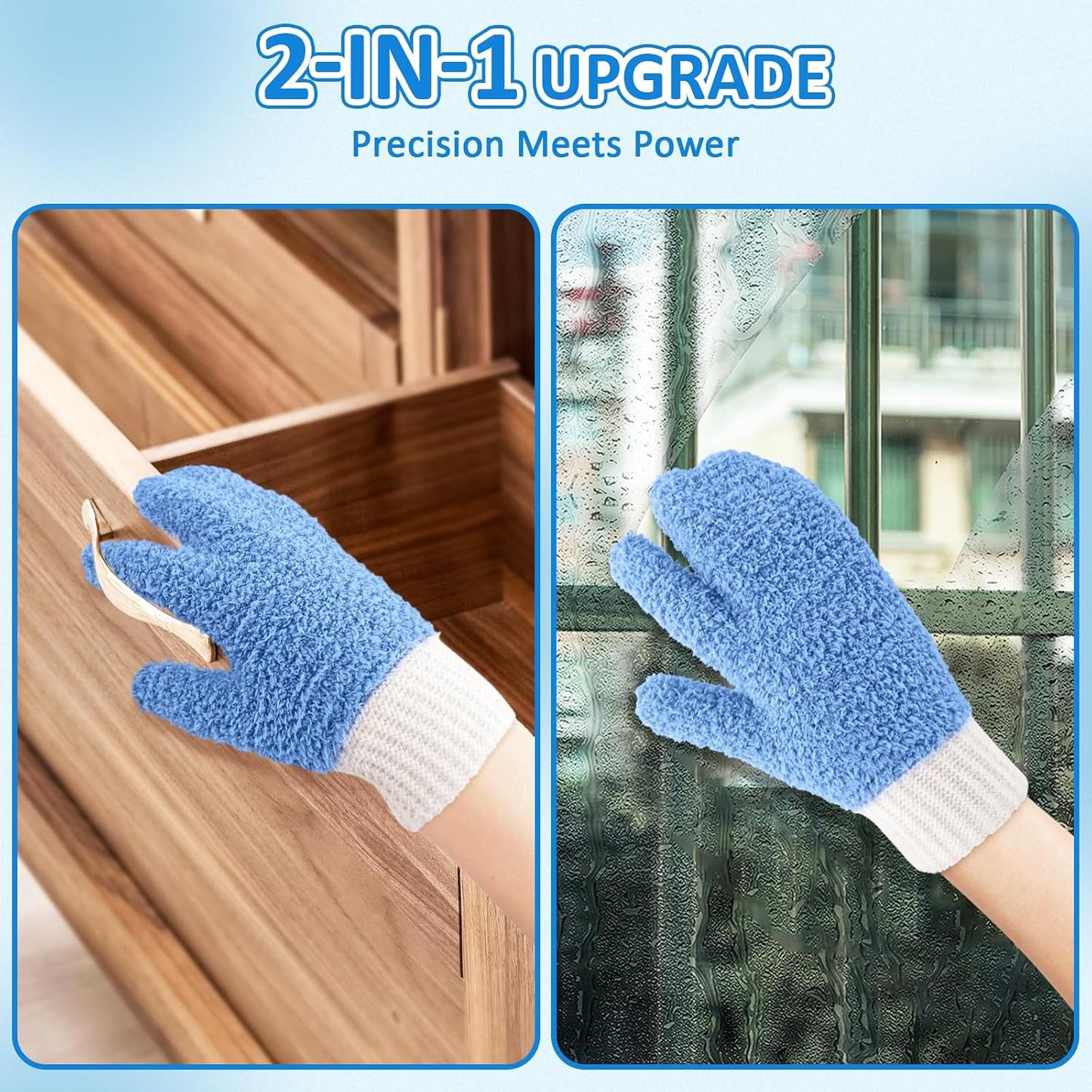 MIG4U Microfiber Dusting Gloves House Cleaning Glove for Blinds, Windows, Shutters, Furniture, and Car, Reusable Lint-Free Blue 1 Pair S/M