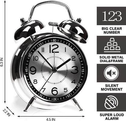 AYRELY® Super Loud Alarm Clock for Heavy Sleepers, 4.5 Inch Twin Bell Retro