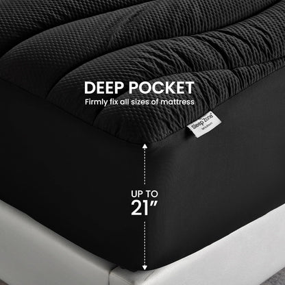 SLEEP ZONE Cooling Queen Mattress Topper, Premium Zoned Cool Mattress Pad Cover, Padded Mattress Protector Breathable Washable, Deep Pocket 8-21" (Grey, Queen)