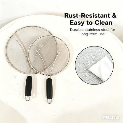 Stainless Steel Splatter Guard Set of 2, 13in & 9.84in for Frying Pan | Heavy Duty Grease Splatter Screen, Oil Splash Protection, Dishwasher Safe, Easy to Hang