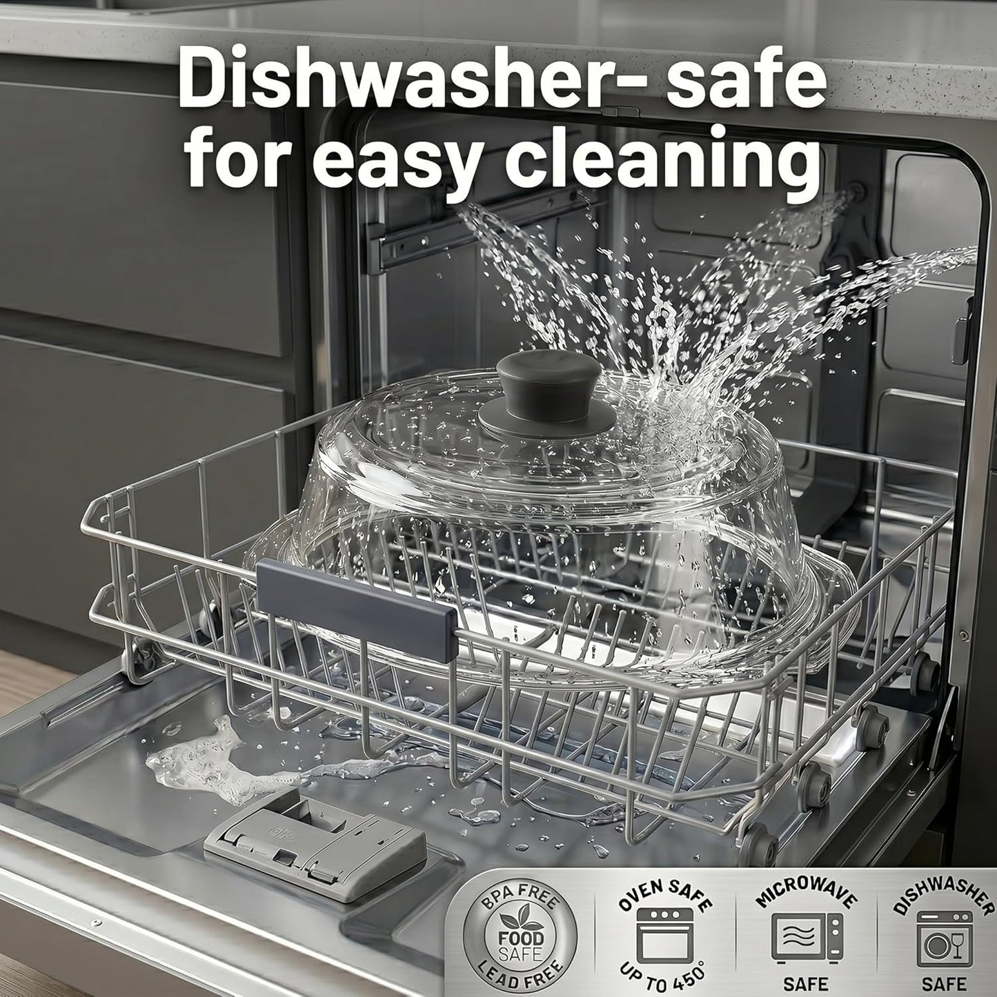 Bezrat Microwave Tall Glass Plate Cover | Splatter Guard Lid with Easy Grip Silicone Handle Knob | 100% Food Grade | BPA Free and Dishwasher Safe | 10 Inch (Black-)