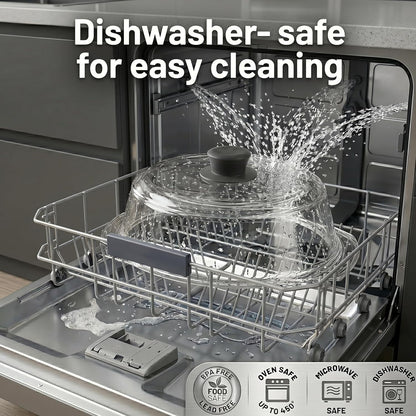 Bezrat Microwave Tall Glass Plate Cover | Splatter Guard Lid with Easy Grip Silicone Handle Knob | 100% Food Grade | BPA Free and Dishwasher Safe | 10 Inch (Black-)