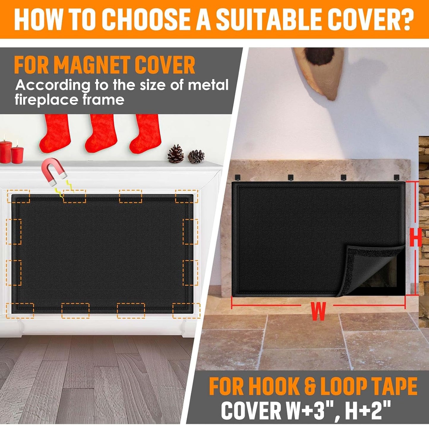 Magnetic Fireplace Draft Cover, Fireplace Blocker Blanket Stops Heat Loss, Adjustable Fireplace Draft Stopper Save Energy for Indoor Iron Frame Black 42" W x 36" H