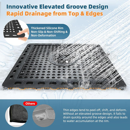 Hibbent Upgraded Shower Drain Hair Catcher for Bathroom Floor 4" Drain, Anti-Clogging Shower Drain Cover, Stainless Steel & Silicone Drain Strainer with Handle, Shower Drain Protector, Grey
