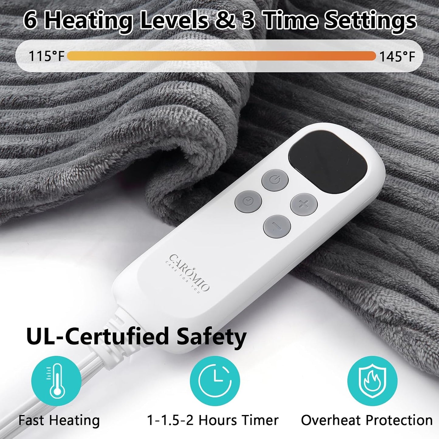 CAROMIO Massaging Heating Pad for Back Pain Relief, Neck and Shoulders | Electric Heating Pads Large Size, Full Body Back Heat Pad with Auto Shut Off, 3 Heating Levels & 3 Massage Modes (35"x24")