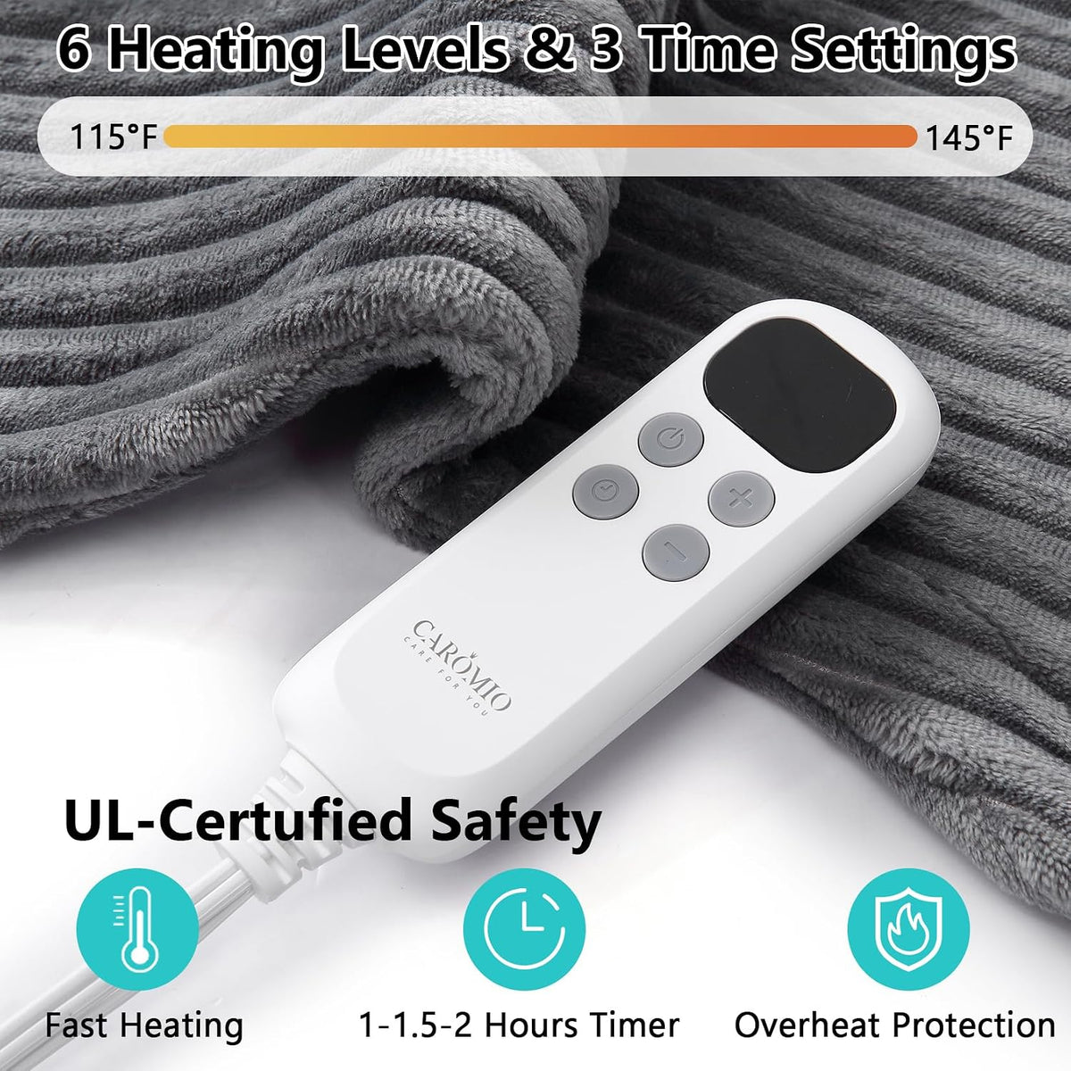 CAROMIO Massaging Heating Pad for Back Pain Relief, Neck and Shoulders