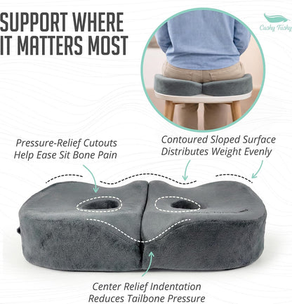 Cushy Tushy Premium Foldable Travel Seat Cushion - for Relief of Lower Back, Sciatic, Butt and Tailbone Pain - for Home & Office Use, Perfect for Travel or Driving - Coccyx Seat Cushion