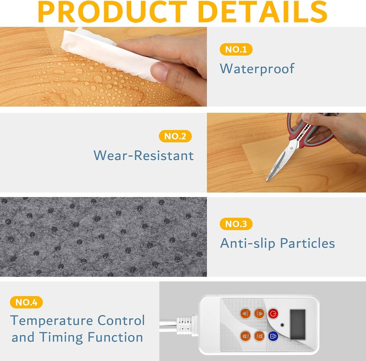 QOUBAI PVC 110V Heated Floor Mat Heater for Foot Warmer Under Desk 22 x 20 Inch Electric Heating Pad Energy Saving Carpet Pad Indoor Floor Heated Rug for Home Office Bathroom House Gray