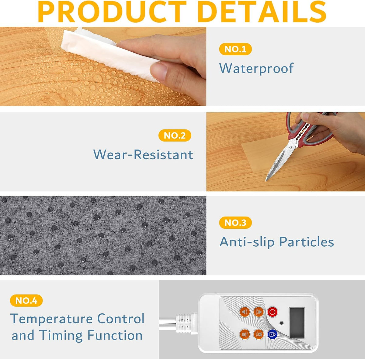 QOUBAI PVC 110V Heated Floor Mat Heater for Foot Warmer Under Desk 22 x 20 Inch Electric Heating Pad Energy Saving Carpet Pad Indoor Floor Heated Rug for Home Office Bathroom House Gray
