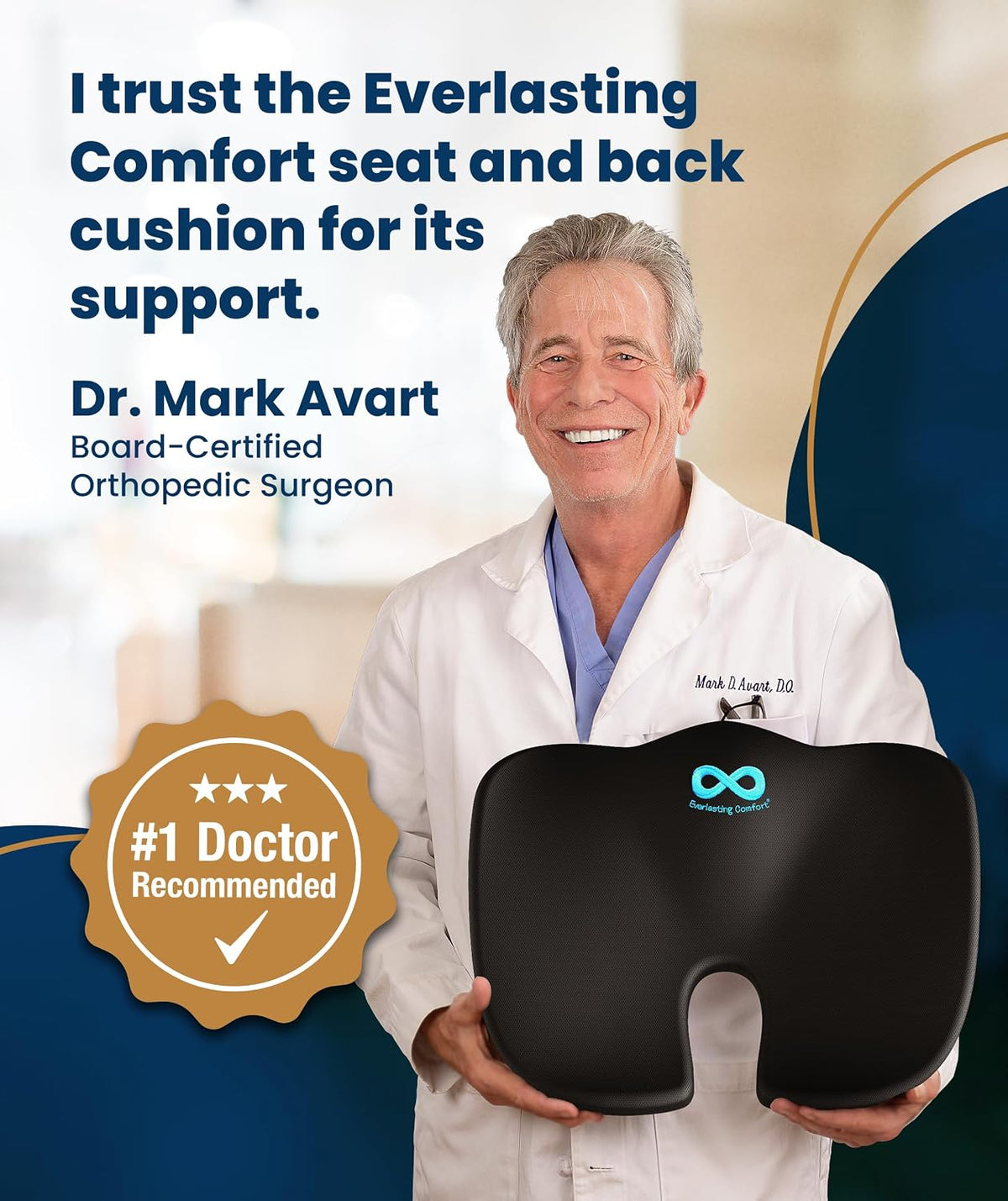 Everlasting Comfort Doctor Recommended Memory Foam Seat Cushion for Office Chairs & Car - Ergonomic Office Desk Accessories - Cushions for Tailbone Pain Relief, Sciatica (Black, Large)