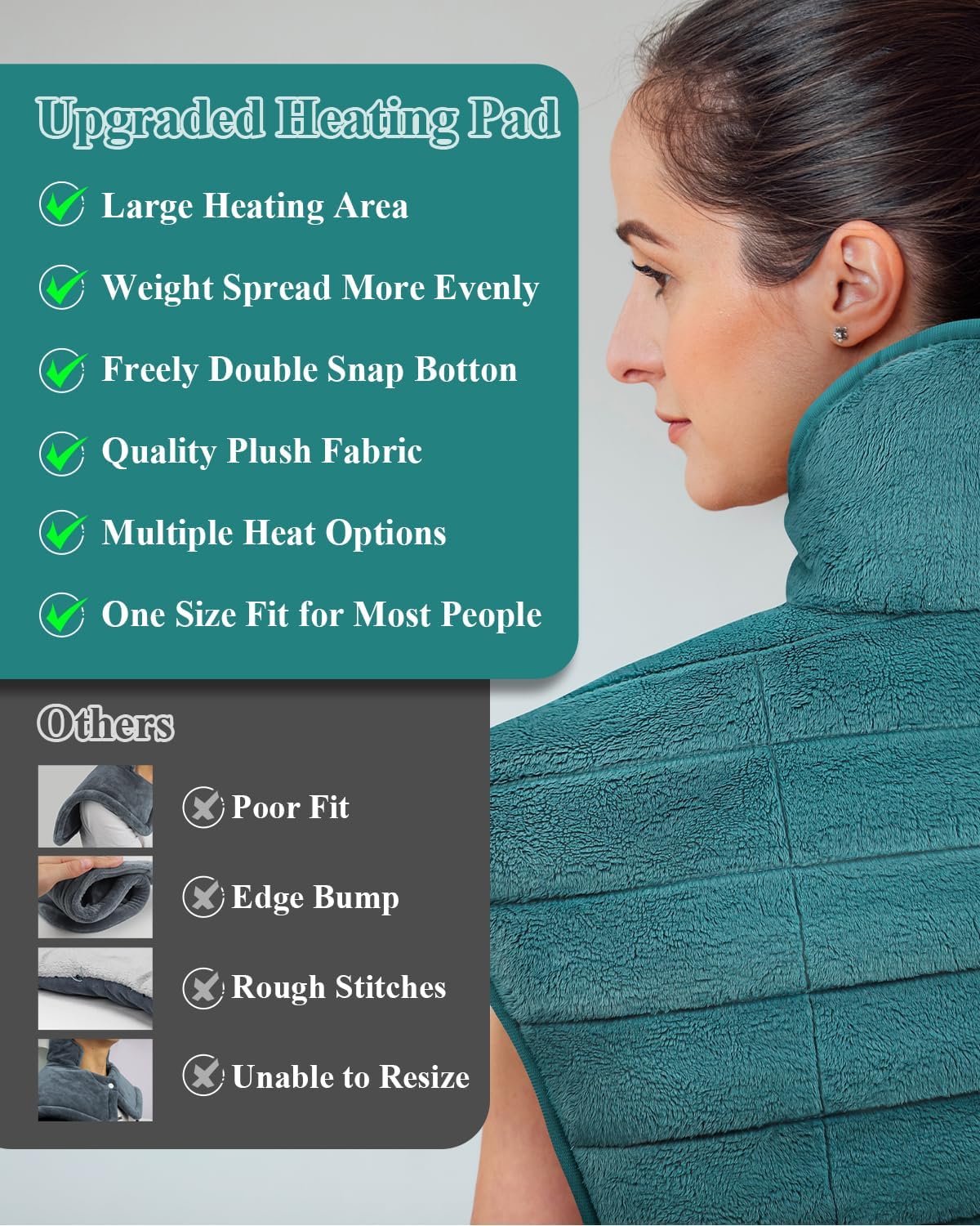 Heating Pad for Neck and Shoulders and Back Weighted,24x23In,Silver Grey | Electric Heated Wrap for Daily Relaxation, 6 Heat Settings, 4 Auto-Off Timers, Large Heat Pad for Women Men,Birthday Gift