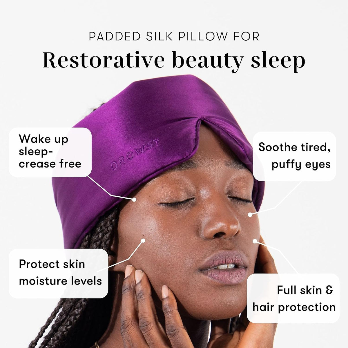 DROWSY Silk Sleep Mask - Face-Hugging, Padded Cocoon for Luxury Sleep in Total Darkness - 100% Pure Mulberry Silk, Skin-Hydrating & Adjustable (Midnight Blue)
