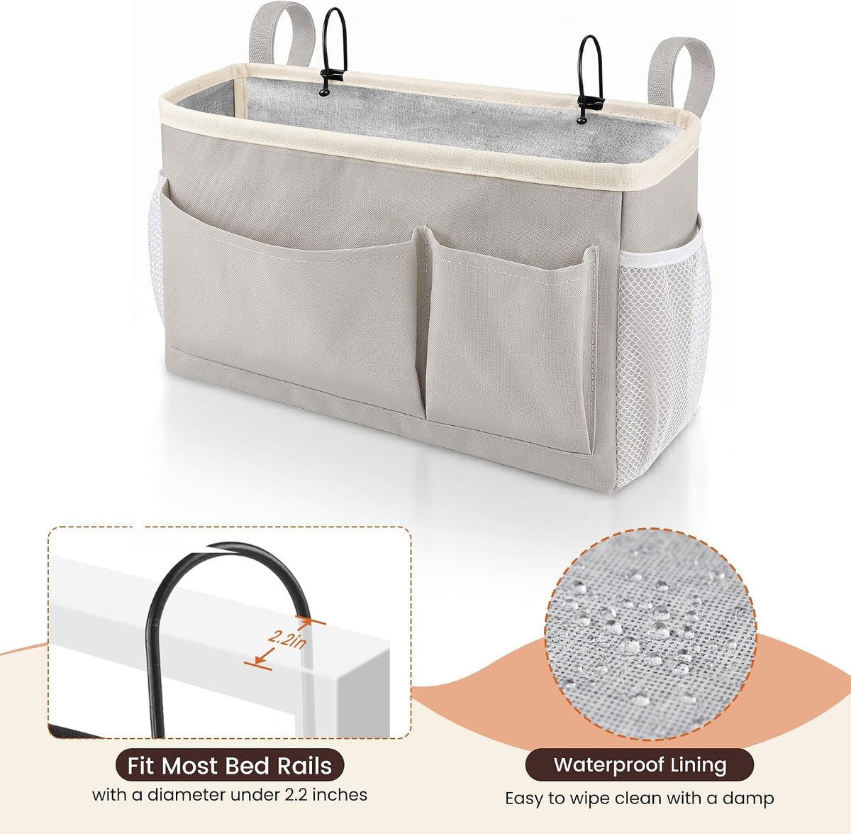 Fab totes Bedside Caddy for Dorm Bed, Bedside Storage Bag Hanging Organizer