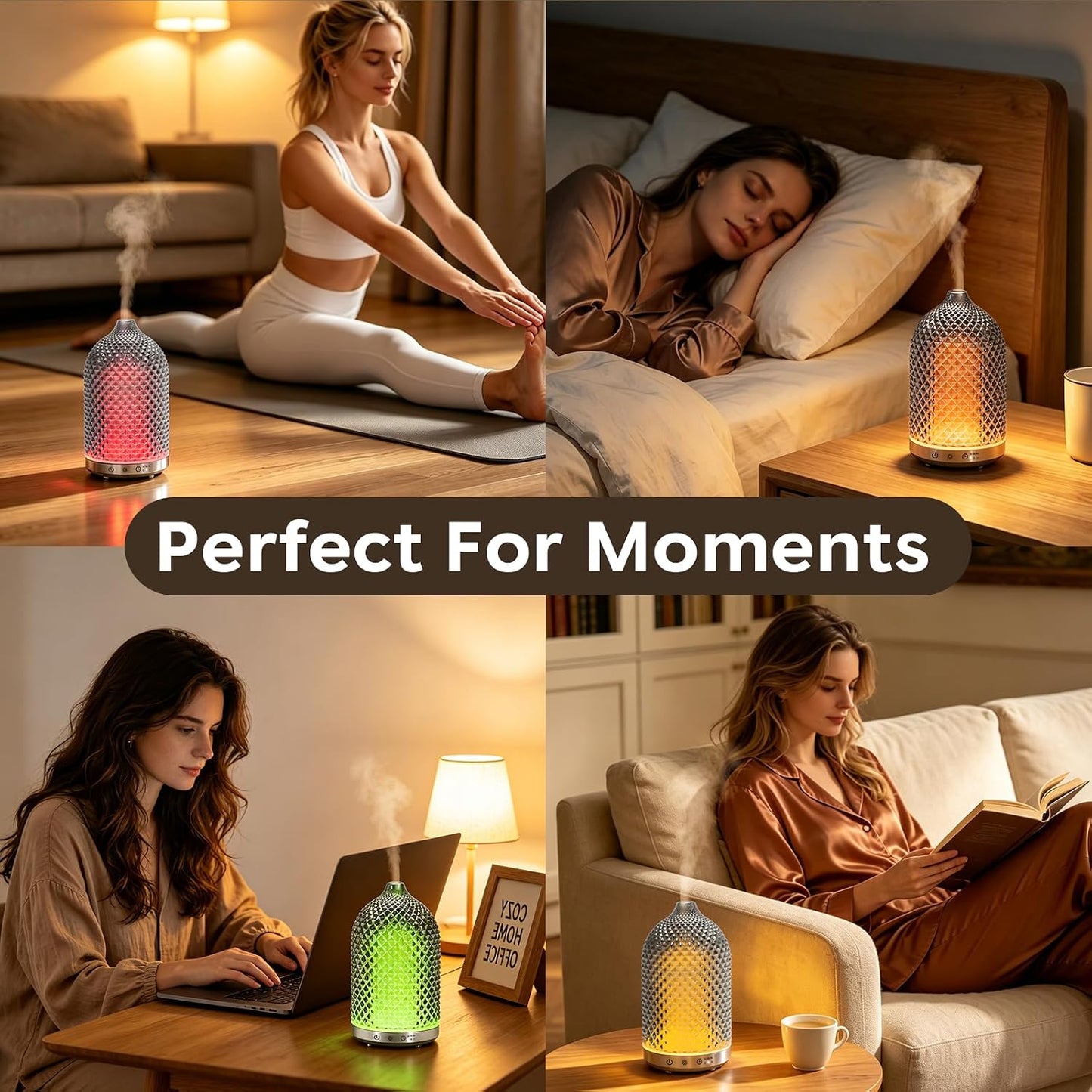 Essential Oil Diffuser 150ml, Glass Diffuser with Ultrasonic Small Humidifier, 7 Color Lights, 1/2/4H Timer, Quiet Auto Shut-Off Oil Diffuser for Bedroom, Home, Office (Silvery)