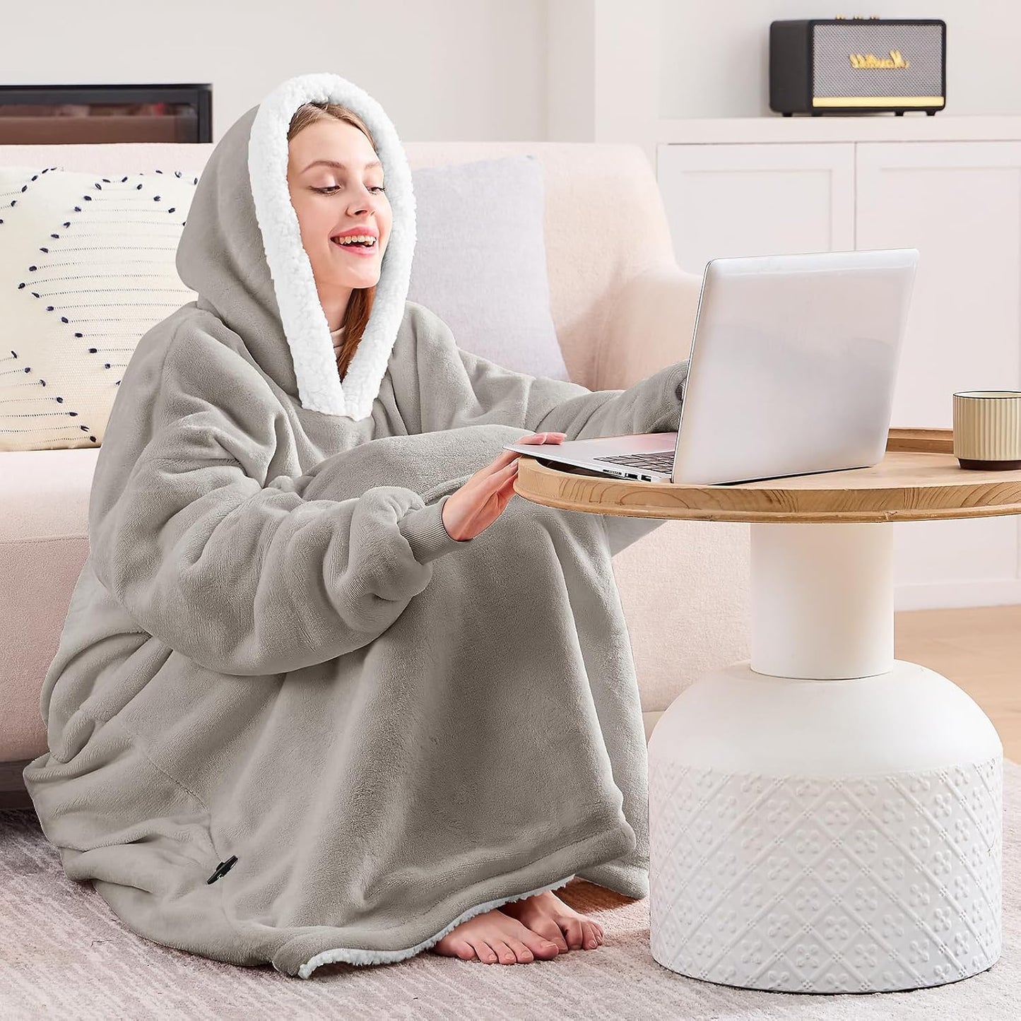 yescool Wearable Blanket Hoodie, Flannel Sherpa Fleece Blanket Sweatshirt for Adults Women Men,One Size Fits All - Colors A