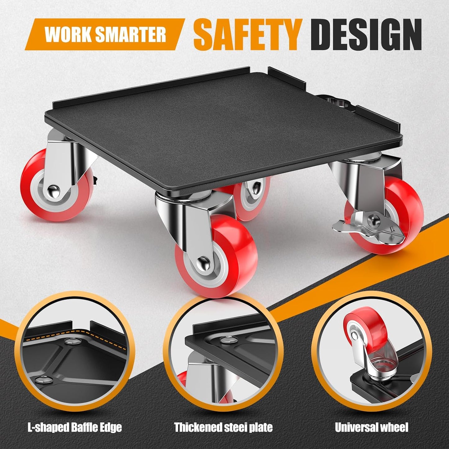 LOYAL TIGER 1500LBS Heavy Duty Furniture Dolly & Movers Set (5.4 Inch, Red) | 5-Wheel Carbon Steel Rollers with Locking Casters & Lifter. Moving Kit for Refrigerator, Washer, Sofa & Cabinet.