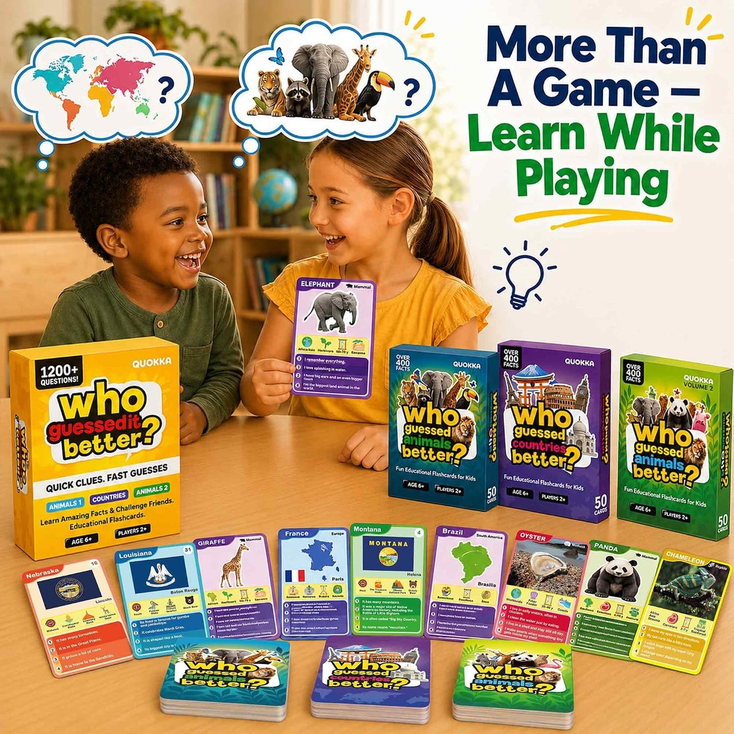 Quokka Who Guess It Better Countries – Educational Game with Visual Clues, Geography Learning Card Set, 50 Cards, Screen-Free Travel Game for Kids Ages 6+