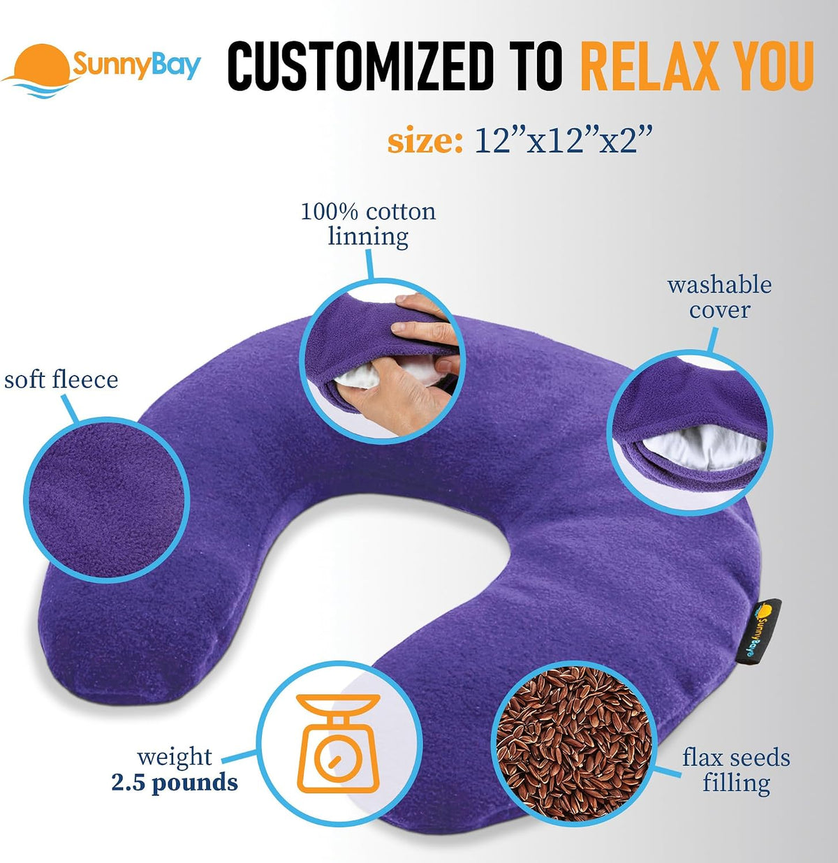 SunnyBay Microwavable Heating Pad, Neck Pillow, Flaxseed Fill, 2.5 lb, Navy