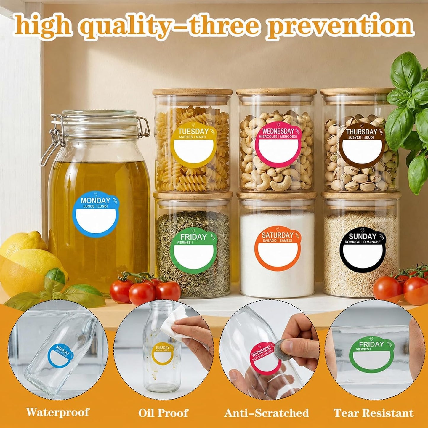 14 Roll 7000 Pcs Day of The Week Labels Food Labels Monday Through Sunday Management Inventory Stickers Removable Weekly Self Adhesive Date Dot Stickers for Restaurant Kitchen Containers Dispenser
