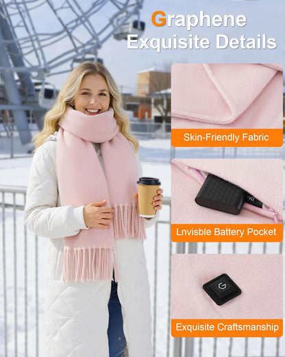 Wulcea Graphene Heated Scarf For Women 5V2A 6000mAh Fast Charge Large Capacity Battery