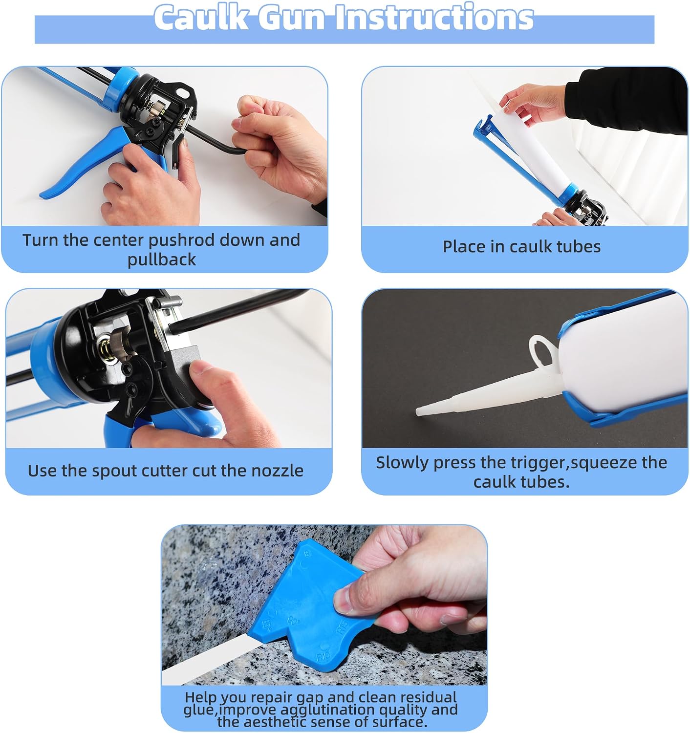 3 in 1 Silicone Caulking Tool, High Quailty Grout Removal Tool and Sealant Finishing Scraper with Stainless Steelhead, Caulk Remover Tool Kit for Window, Kitchen, Floor, and Sink Joint