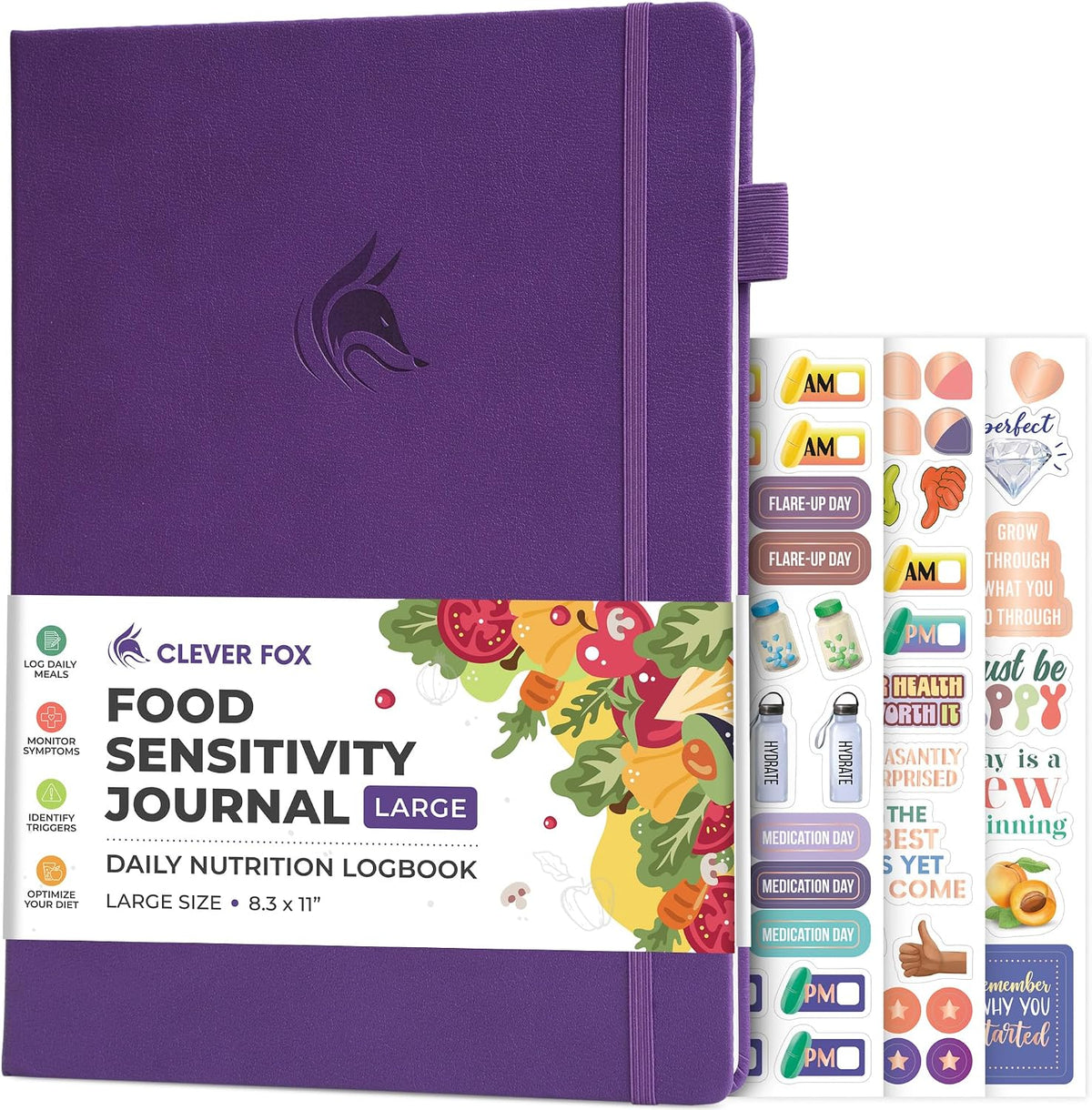 Clever Fox Food Sensitivity Journal & Symptom Diary, 8.5x11 Purple