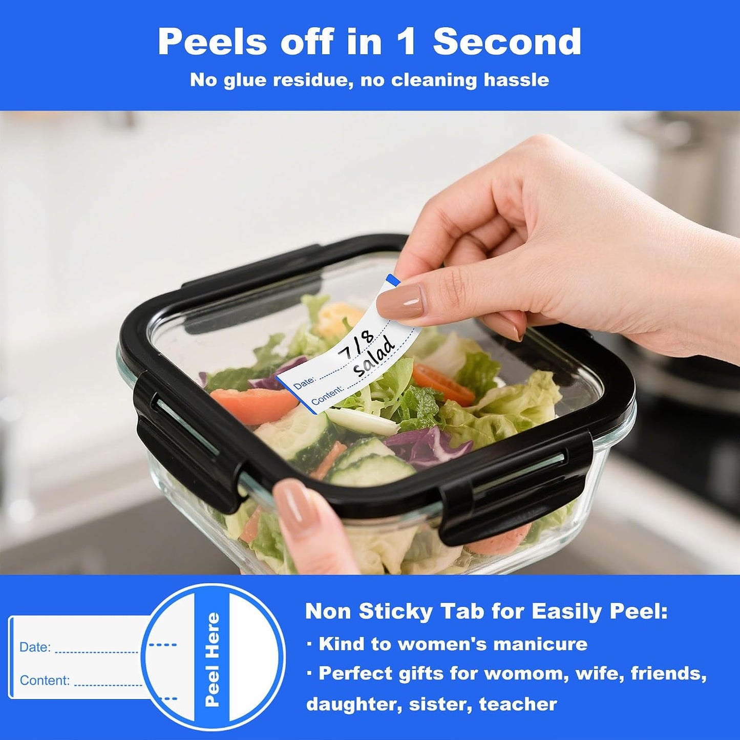 Removable Freezer Labels with Dispenser, 1" x 3", 1 Box (Red) | Writable, remove no residue, waterproof & oilproof, easy peel-off design, 300 labels per box, for meal prep containers