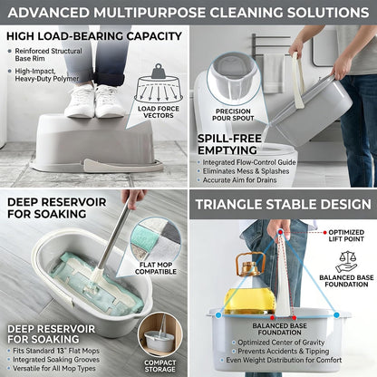 Haundry Compact Mop Bucket with Handle, Rectangular Cleaning Bucket and Caddy for Cleaning Supplies, 10L, Grey