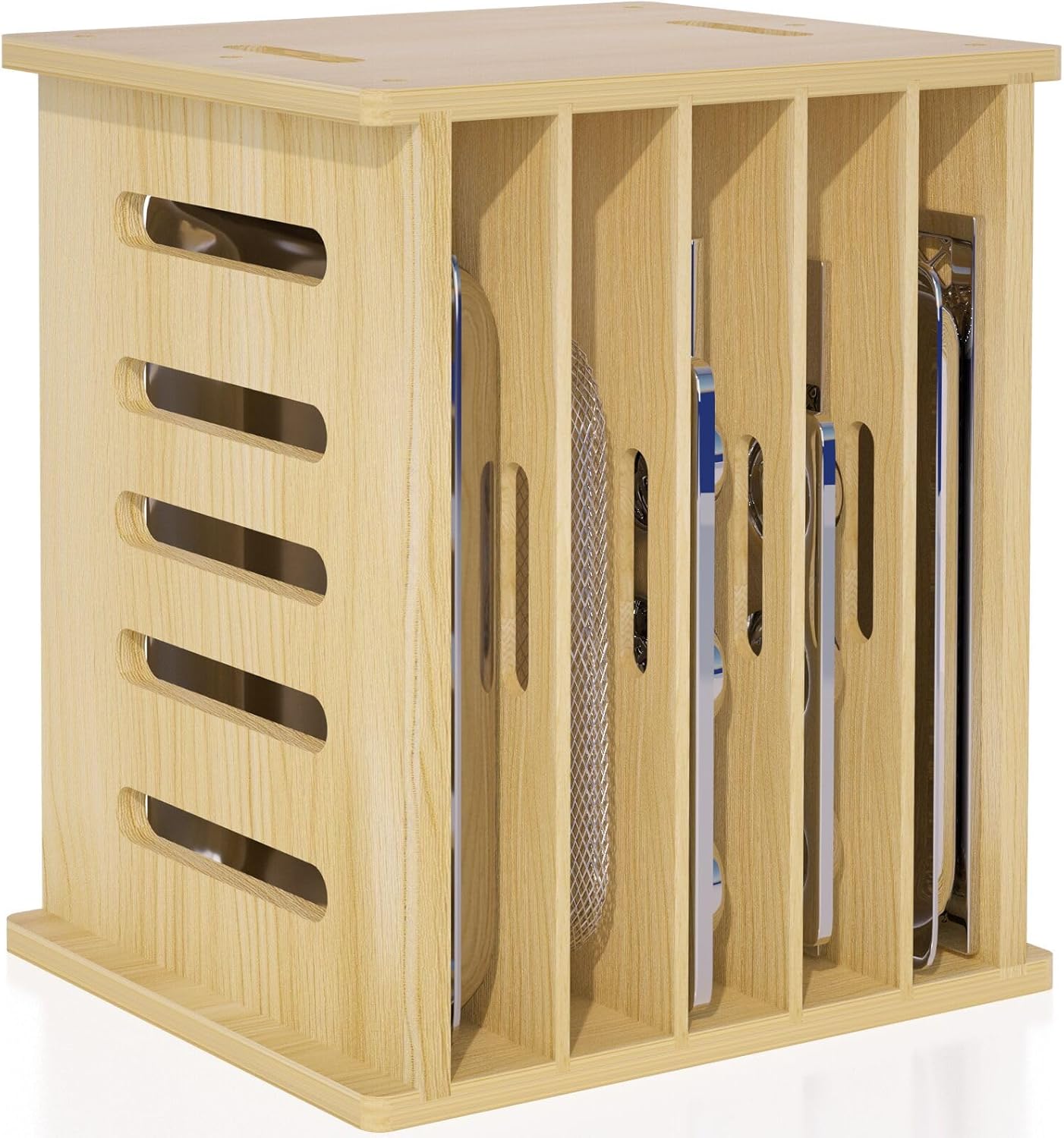 6 Tier Wooden Tray Dividers for Cabinets | Baking Cookie Sheet Organizer, Vertical/Horizontal Cabinet Dividers for Pots, Cutting Board, Kitchen Organizers and Storage