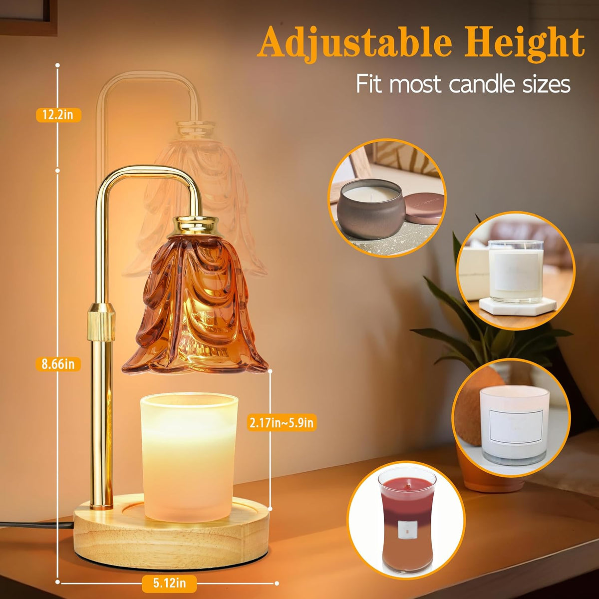 XJZJY Pink Flower Candle Warmer Lamp with Timer, Birthday Gifts for Women
