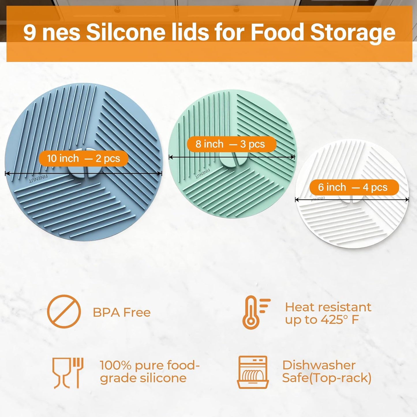 Silicone Lids for Bowls 3 Pack 6/8/10 Inch, Microwave Splatter Cover Food Storage Universal Multi-Use Pot Holders Trivet Mats, Heat Resistant Dishwasher Safe for Pans Plates Cups