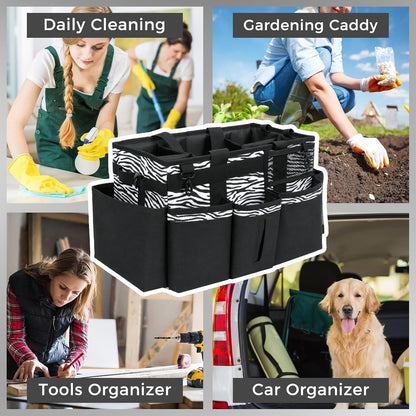 SCAVATA Wearable Cleaning Caddy, Cleaning Caddy Supplies Organizer with Handle & Shoulder Straps for Housekeepers, Under Sink & Car Cleaning Tool Organizers Bag with 4 Foldable Divider (NavyBlue)