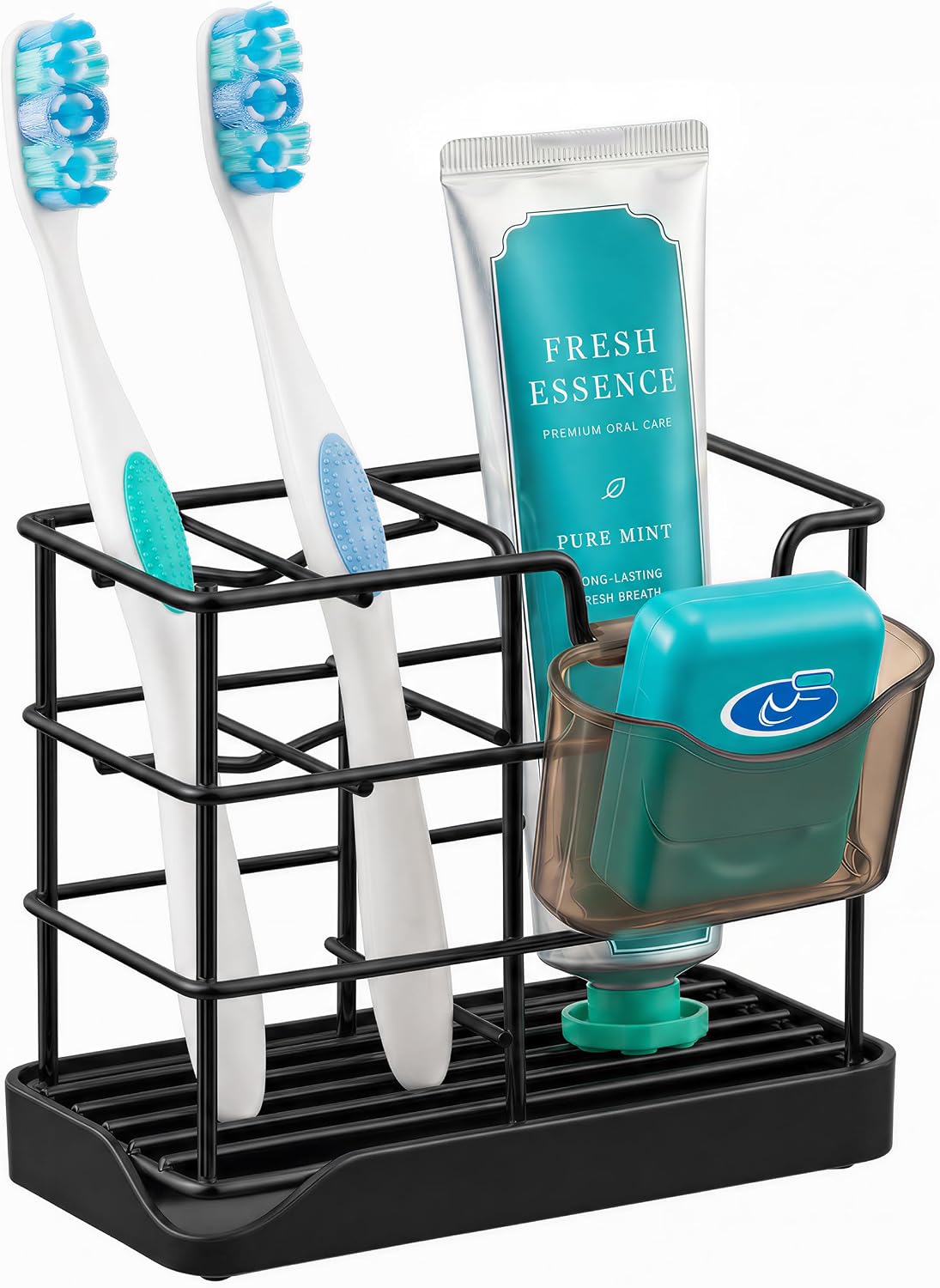 HBlife Toothbrush Holders for Bathrooms Black, Small Stainless Steel Bathroom Toothbrush Holder with Tray, Bathroom Accessories and Apartment Essentials