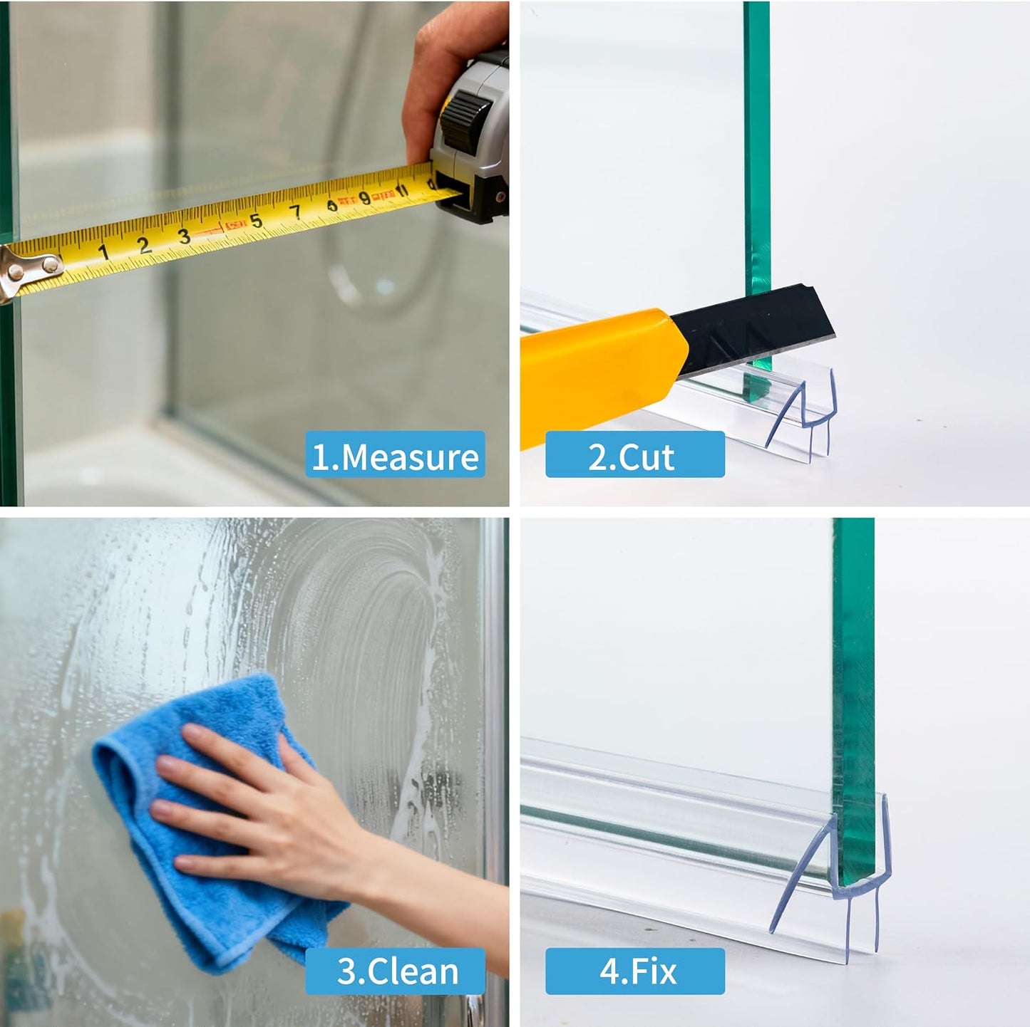 2-Pack ShowerDoor Bottom Seal 3/8" x 36" Polycarbonate Frameless Ultra Clear Shower Door Seal Strip for Glass Doors Stop Leaks and Create a Water Barrier Replacement Shower Cubicle