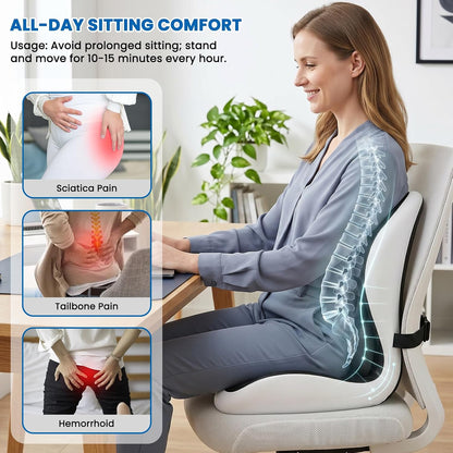 Car Seat Cushion Reducing Sciatica Pressure, Back & Tailbone Comfort | Hollow Design for Coccyx, Double-Sided Anti-Slip, L-Shaped Ergonomic Memory Foam Lumbar Cushion, Suitable for Long Sitting