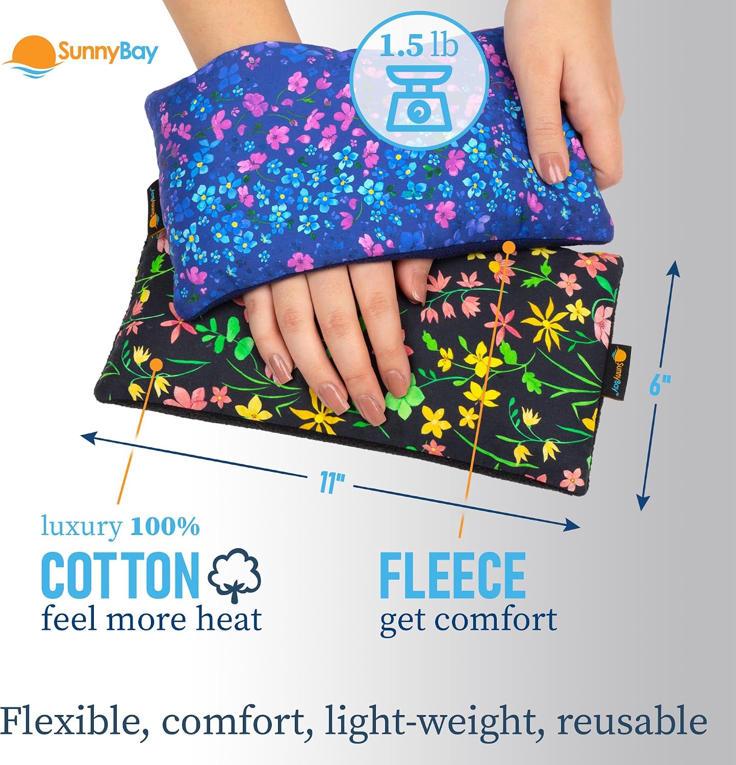 SunnyBay Small Microwave Heating Pad, Microwavable Versatile Cold/Heated Neck and Shoulder Wrap for Back Pain and More, Moist Heat Cotton-Fleece Pad, 6x11 Inches, Navy Blue and Persimmon, Pack of 2