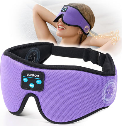 Voerou Sleep Mask with Bluetooth Headphones, Zero Pressure Wireless Sleeping Eye Mask, 100% Light Blocking Sleep Headphones for Side Sleepers, Suitable for Sleep Nap Travel, Cool Gadgets Unique Gifts