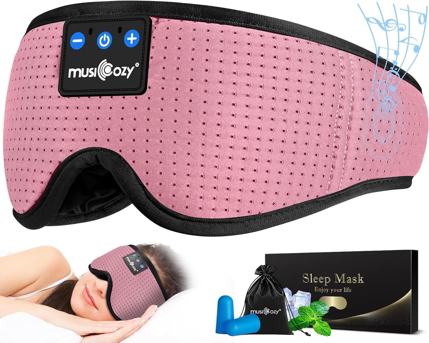MUSICOZY Sleep Headphones 3D Bluetooth 5.4 Headband Sleep Mask, Wireless Sleeping Headphones Music Earbuds Eye Mask for Side Sleepers Travel with Speakers Cool Gadgets Gifts