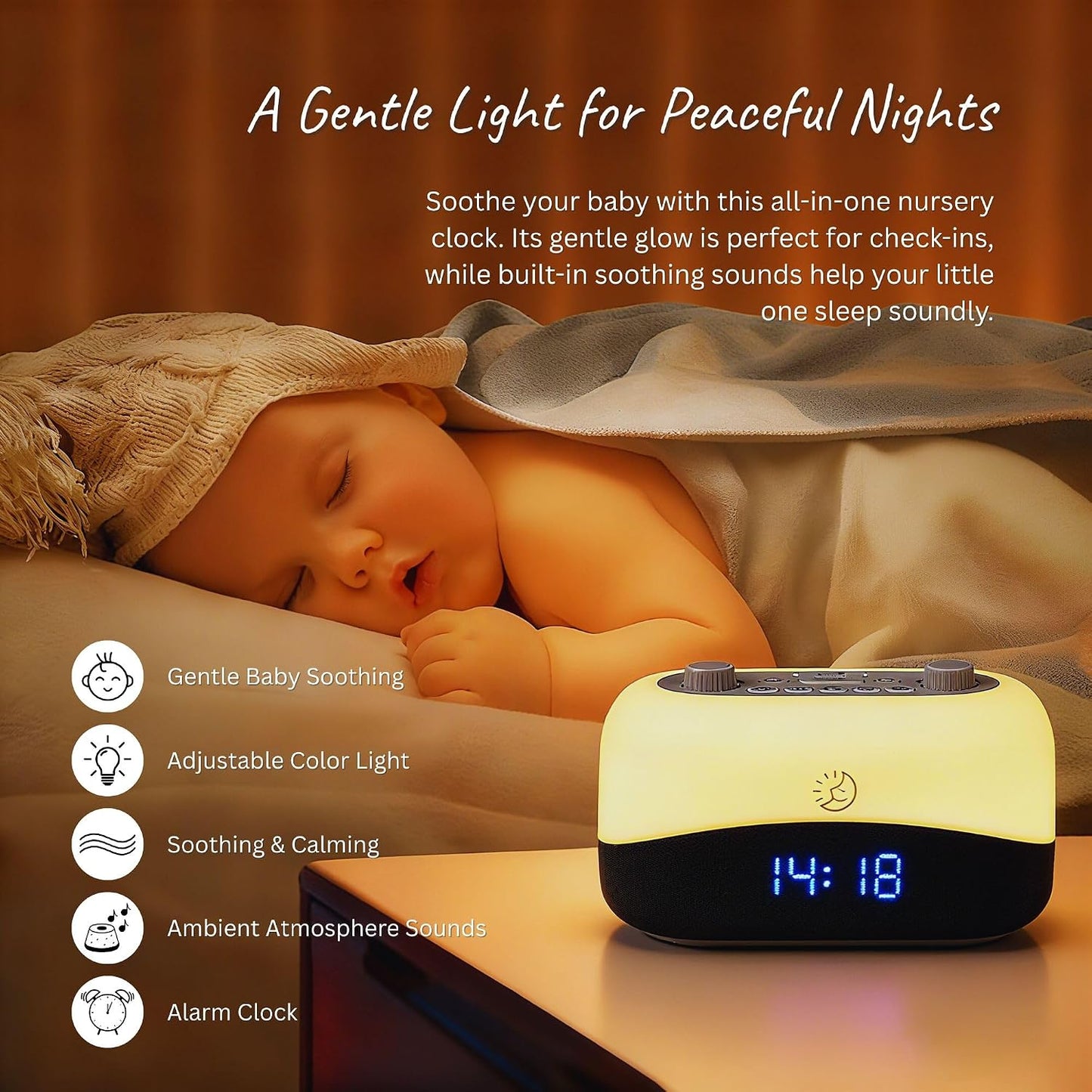 Sleep ZM White Noise Machine with 29 Sounds + 16 Colors Digital Alarm Clock & Amber Night Light for Blue Light Blocking, Gentle Wake Alarm, Sleep Timer & Memory Function for Adults & Kids