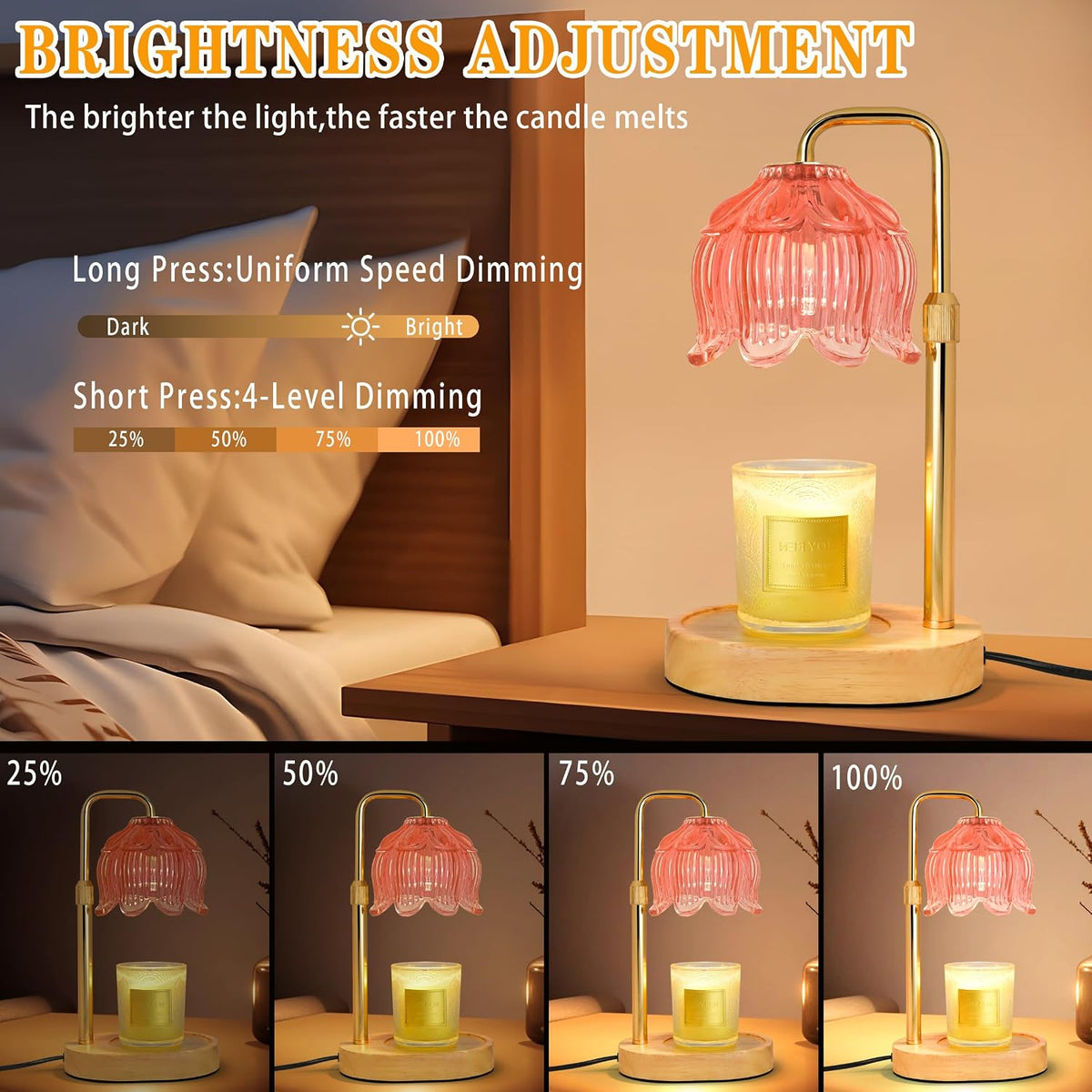 XJZJY Pink Flower Candle Warmer Lamp with Timer, Birthday Gifts for Women