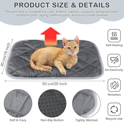 2 Pack Self Heating Cat Mat Self Warming Pet Pads Washable Kennel Mat Dog Crate Pad Reflects Body Heat Non Skid Cat Thermal Pads for Puppy Indoor Outdoor(Black,16 x 20 Inches)