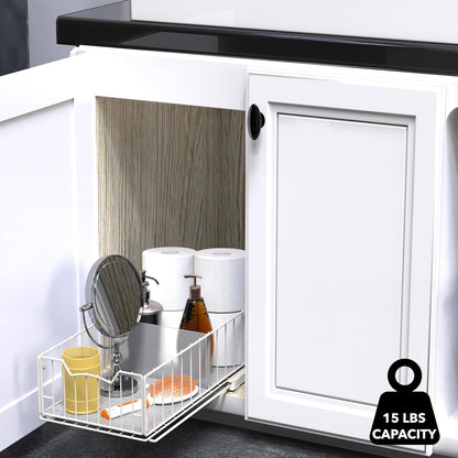 Simple Houseware Pull-Out Cabinet Sliding Basket, 17.2Dx9.7Wx5H, Chrome | Ideal for Kitchen and Bathroom Cabinet Storage Organizer, Under Sink or Pantry Organization