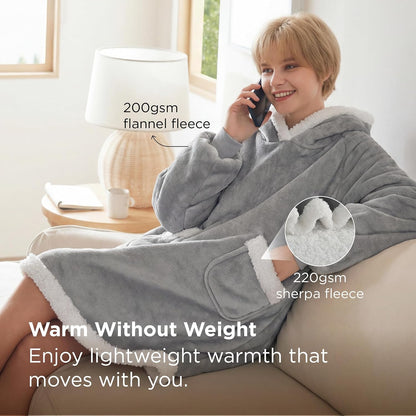 Bedsure Wearable Blanket Sherpa Hoodie Gifts, Sweatshirt, Grey, Standard