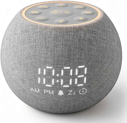 Zarler Sound Machine Alarm Clock for Bedroom, White Noise Machine Soothing Sounds for Sleep, Gentle Alarms for Wake Up, Dimmable Clock Display, Ambient Night Light, Plug in Bedside for Sleeping Adults