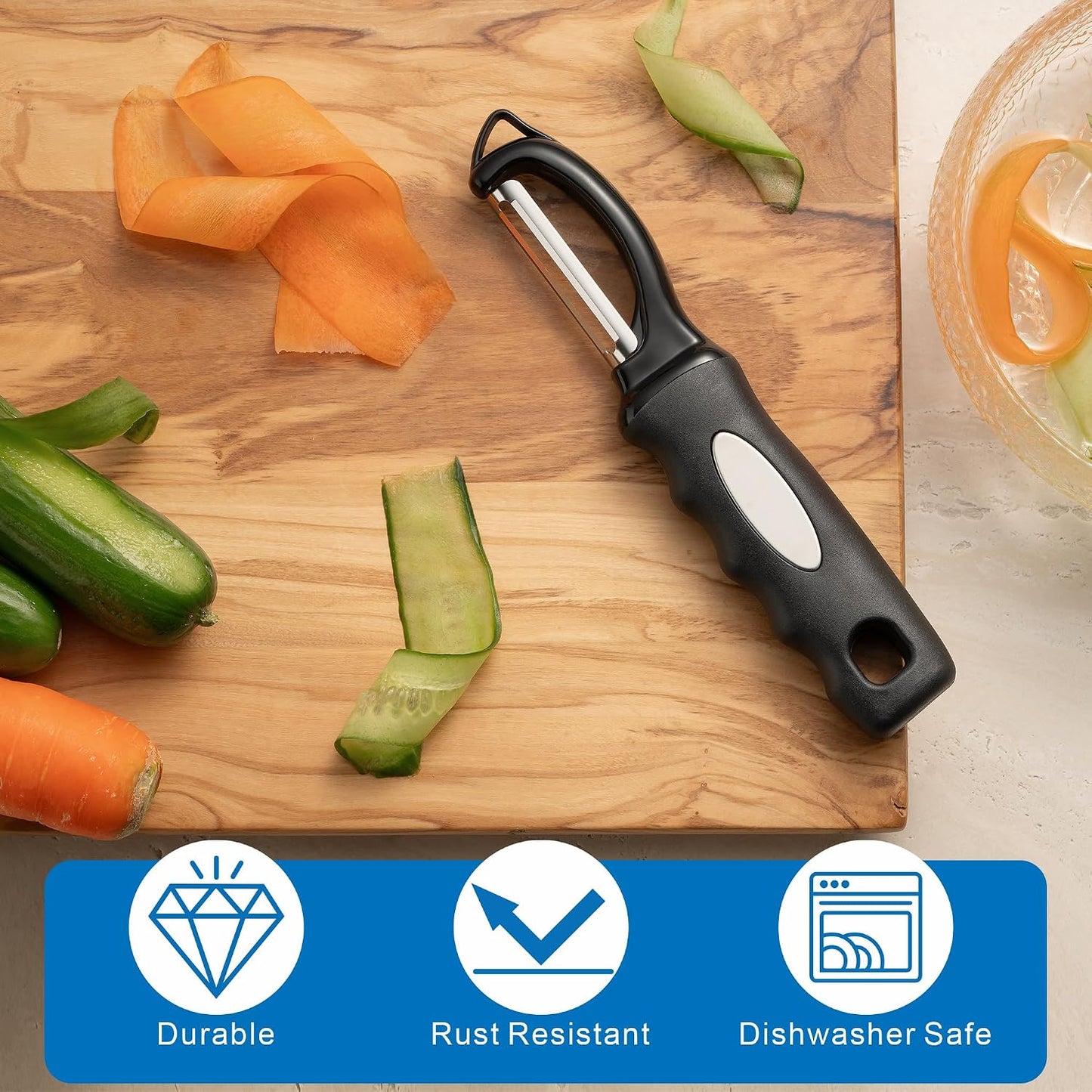 Premium Swivel Vegetable Peeler, Soft Grip Handle and Ultra Sharp Stainless Steel Blades - Perfect Kitchen Peeler For Veggie, Fruit, Potato, Carrot, Apple - Black - Set of 2