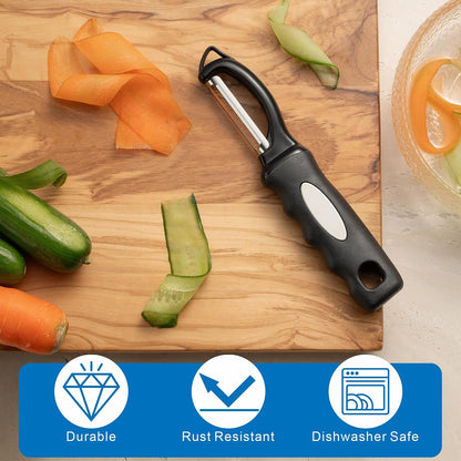 Premium Swivel Vegetable Peeler, Soft Grip Handle and Ultra Sharp Stainless Steel Blades - Perfect Kitchen Peeler For Veggie, Fruit, Potato, Carrot, Apple - Black - Set of 2