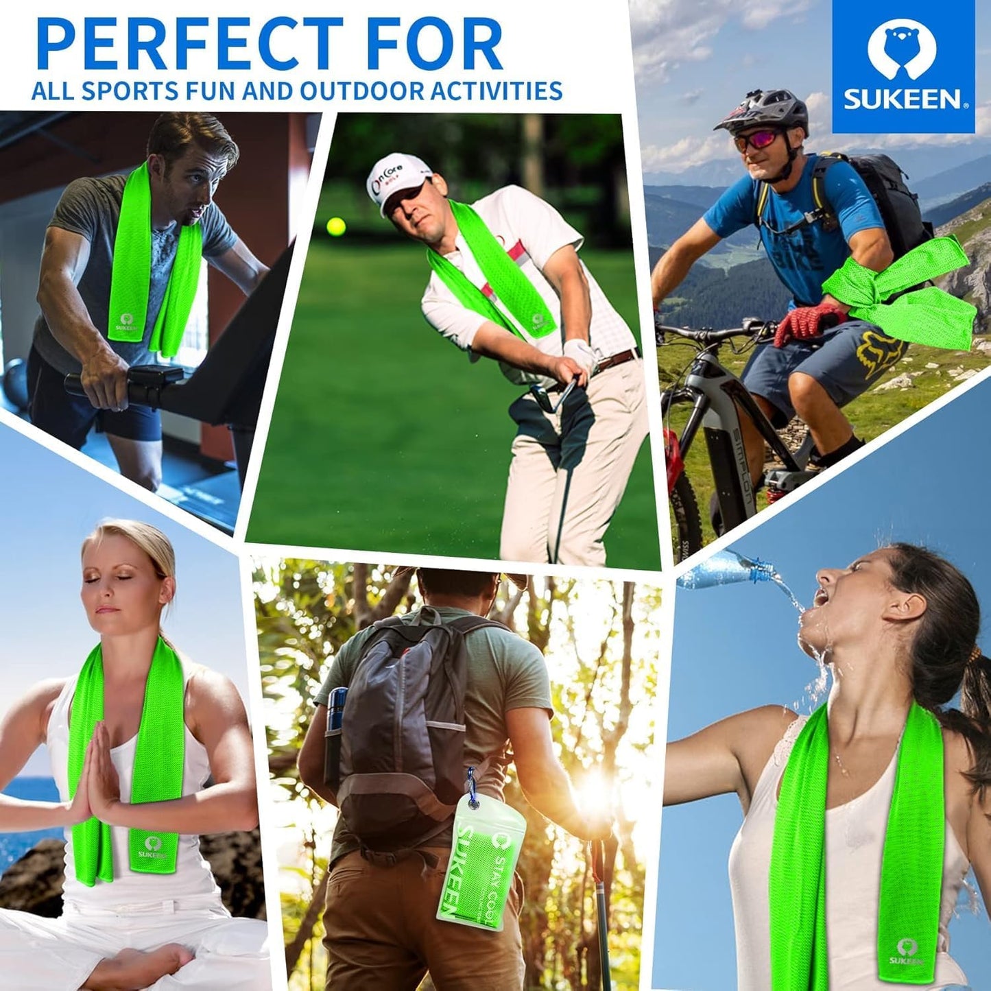 Sukeen Cooling Towels 6 Pack (40"x12"), Cooling Neck Wraps, Ice Towels, Microfiber Breathable Cooling Towel for Hot Weather, Sweat Towel for Gym, Sport, Running, Golf, Workout, Camping, Fitness